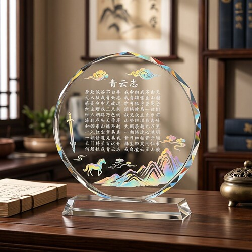 流云奔马长剑青山青云志水晶摆饰文房桌面摆件晚辈升学走心伴手礼 - 图0
