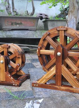 风水轮水车风车流水摆件鱼池鱼缸假山大中小型木制防腐木户外喷泉