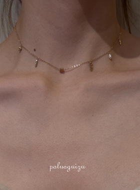 细碎时光原创手工吊坠组合美国14k注金天然淡水珍珠项链锁骨链