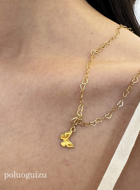 永恒的蝴蝶原创美国14k包金闪亮爱心链可调节项链颈链精致叠戴