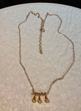 原创小众三重幸运微镶古法金水滴美国14k注金项链锁骨链简约日常