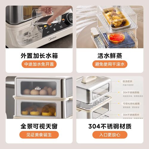 美的电蒸锅侧窗可视双层蒸锅家用多功能大容量早餐机2024旗舰新品 - 图3