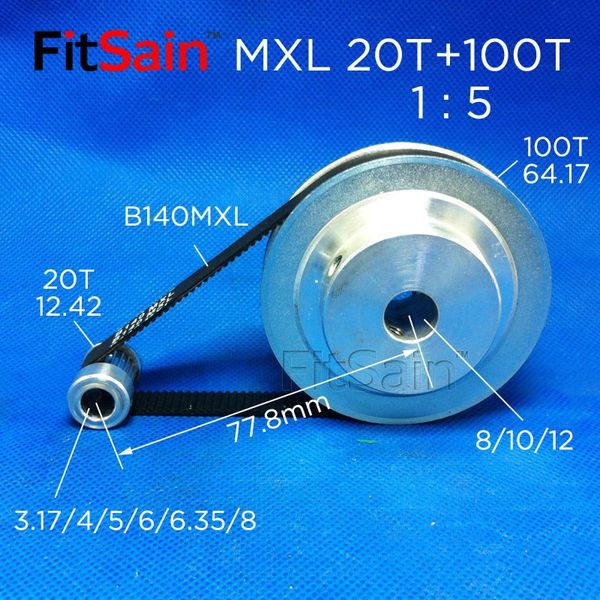 FitSain-MXL带宽10同步轮20齿+100齿1比5步进电机皮带轮齿轮减速