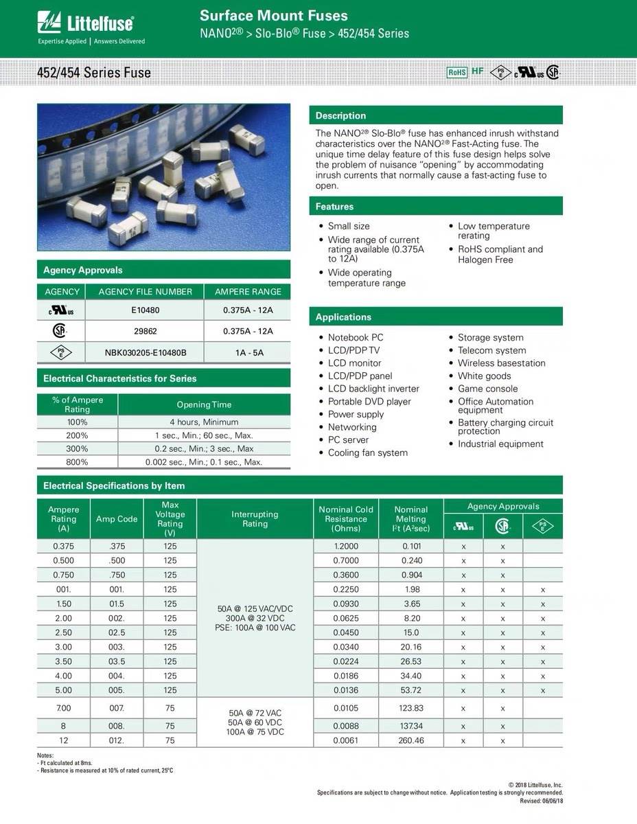 进口力特452延时慢熔1808贴片保险丝T0.5A T1A2A2.5A3A4A5A7A8A12 - 图2