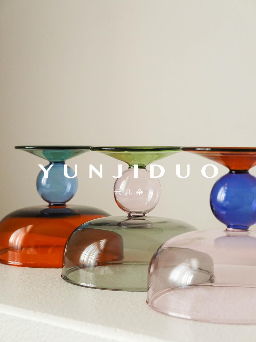云几朵 拼色复古耐热玻璃酒杯礼物质感网红咖啡果汁甜品碗冰沙杯 - 图0