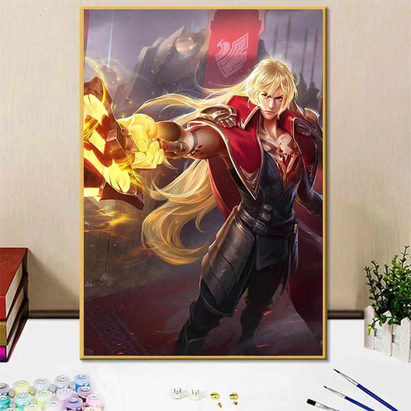 王者荣耀男英雄李信diy数字油画手绘填色涂鸦画卧室装饰挂画礼物