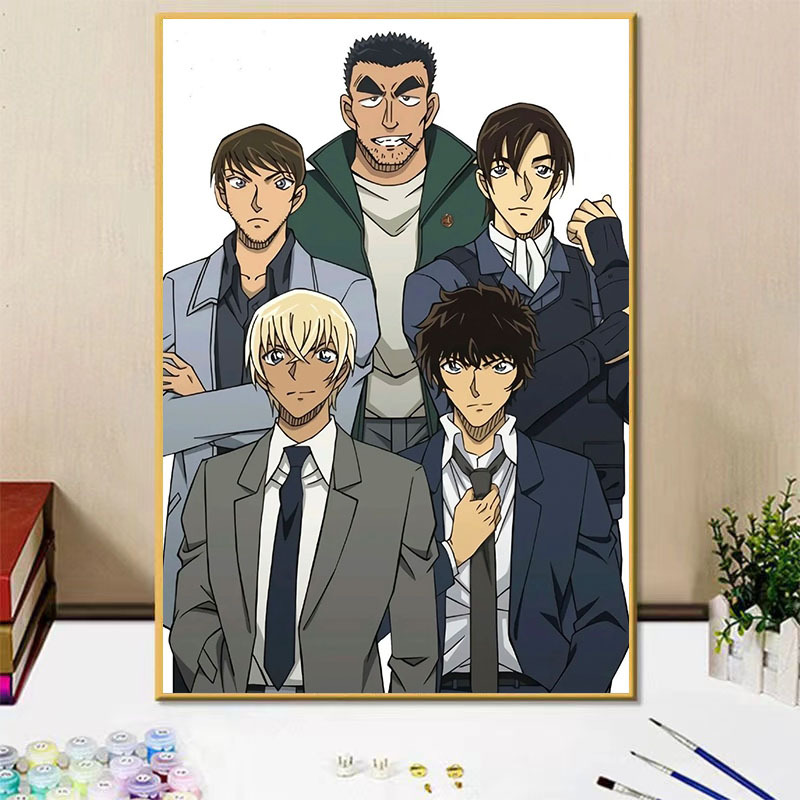 名侦探柯南五人组松田阵平降谷零diy数字油画手绘填色涂鸦画礼物