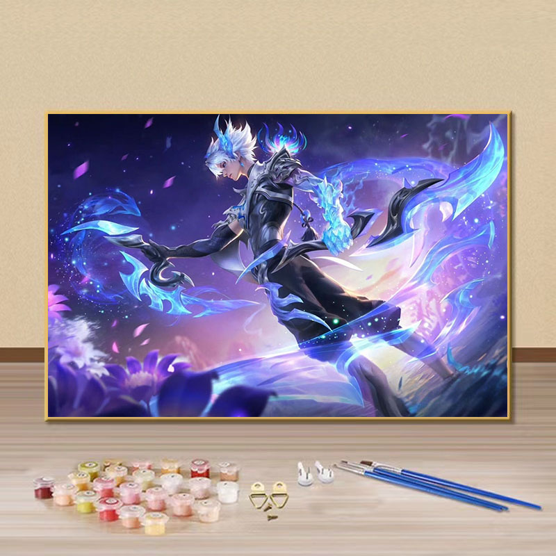 王者男英雄韩信李白东皇澜diy数字油画手绘填色画送朋友生日礼物