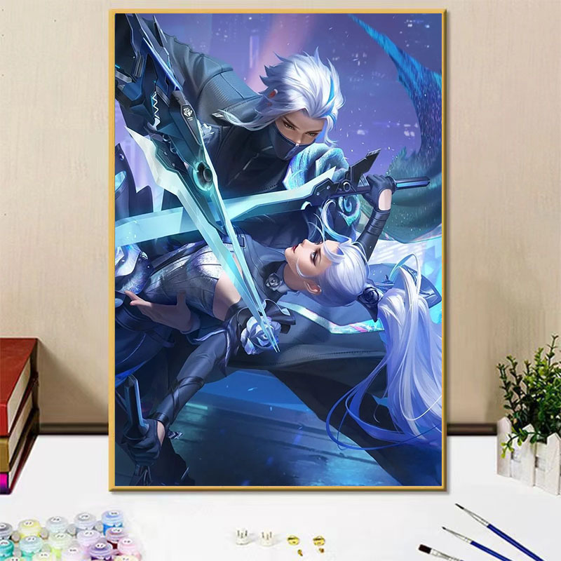 王者荣耀女英雄花木兰diy数字油画手绘填色画卧室装饰画生日礼物