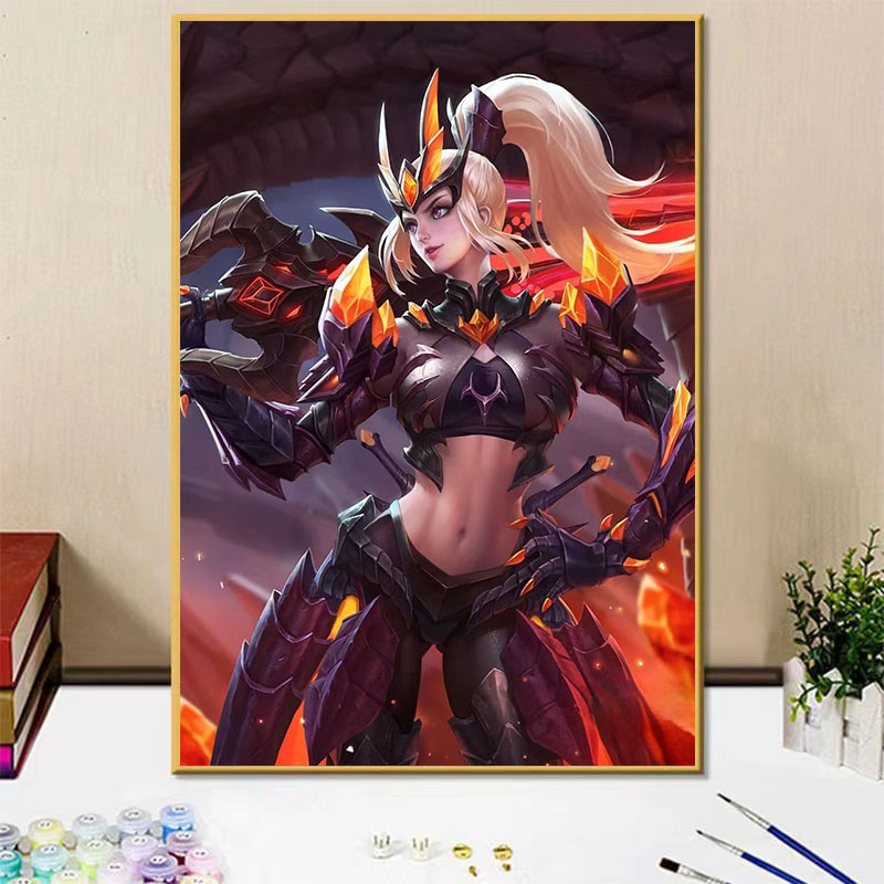 王者荣耀女英雄花木兰diy数字油画手绘填色画卧室装饰画生日礼物