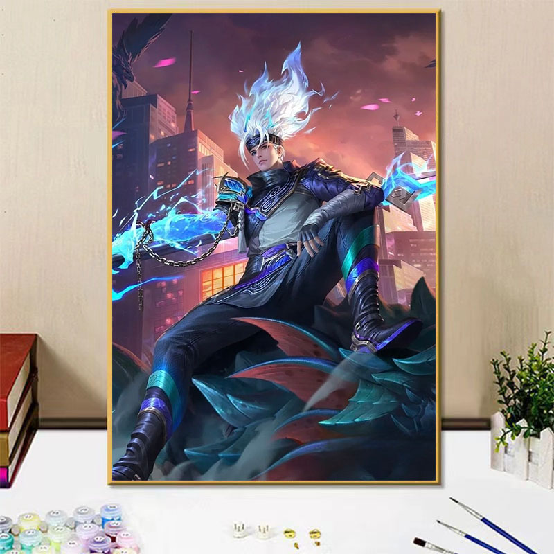 王者荣耀男英雄韩信diy数字油画手绘填色涂鸦画画卧室装饰画礼物