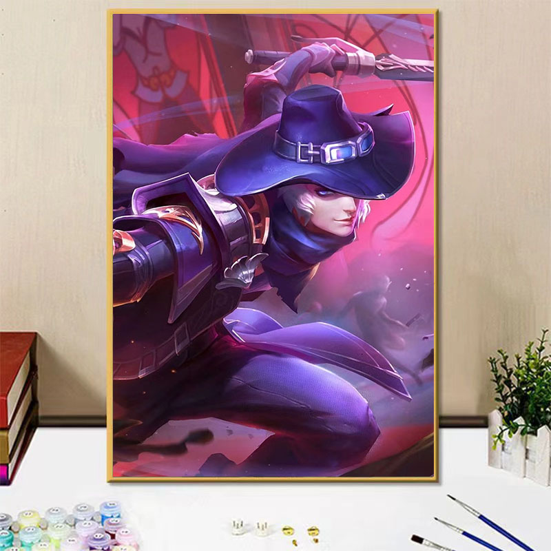 王者荣耀李白凤求凰diy数字油画手绘填色涂鸦画画卧室床头装饰画