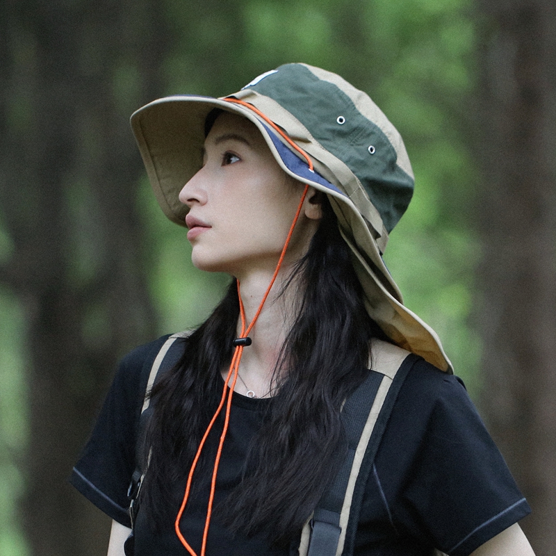 美式大檐渔夫帽登山盆帽护后颈颜值拼色防风防晒帽子户外徒步遮阳 - 图0
