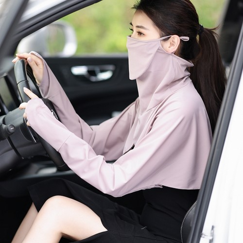 护全脸面罩罩衫夏天防紫外线脸基尼开车遮阳神器袖套一体防晒披肩 - 图1