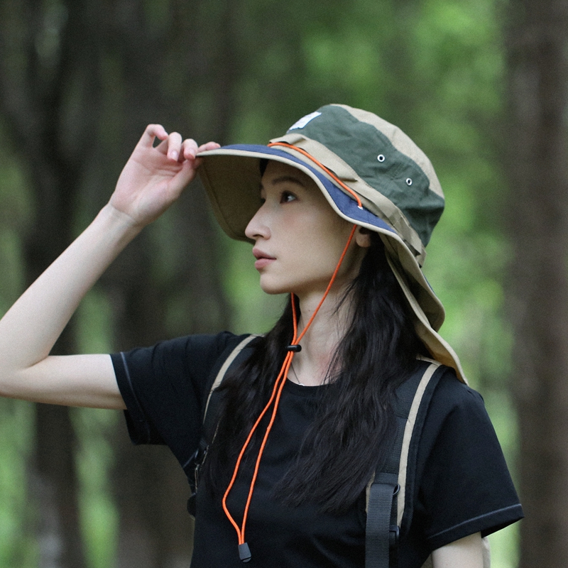 美式大檐渔夫帽登山盆帽护后颈颜值拼色防风防晒帽子户外徒步遮阳 - 图1