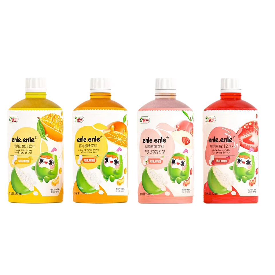 恩乐【ENLE】椰肉草莓芒果橙桃果汁饮料选用进口椰纤果350ML*7瓶 - 图3