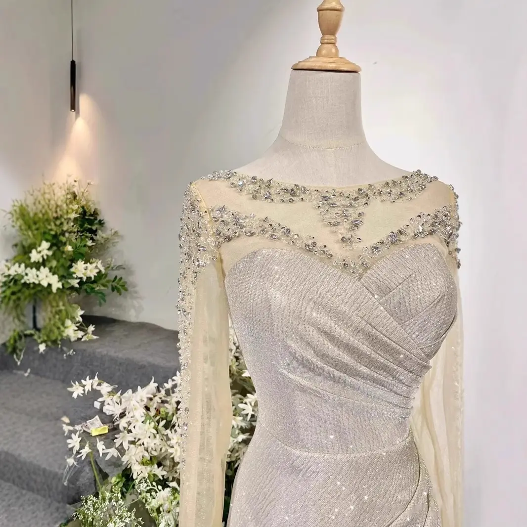 主持人晚礼服女银色亮片高端鱼尾走秀晚宴年会演出服艺考端庄大气 - 图1