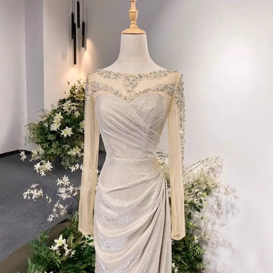 主持人晚礼服女银色亮片高端鱼尾走秀晚宴年会演出服艺考端庄大气 - 图0