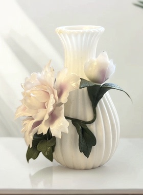 传统工艺德化陶瓷创意瓶手工捏花插小花瓶陶清新瓷瓶装饰摆件