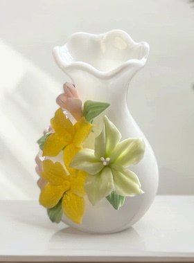 鸡蛋花家居摆件装饰品鸡蛋花陶瓷小花器摆件鸡蛋花瓶创意艺术摆件