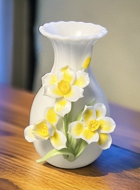 陶瓷花瓶手工捏花传统工艺陶瓷花瓶摆件插花家居括花摆件