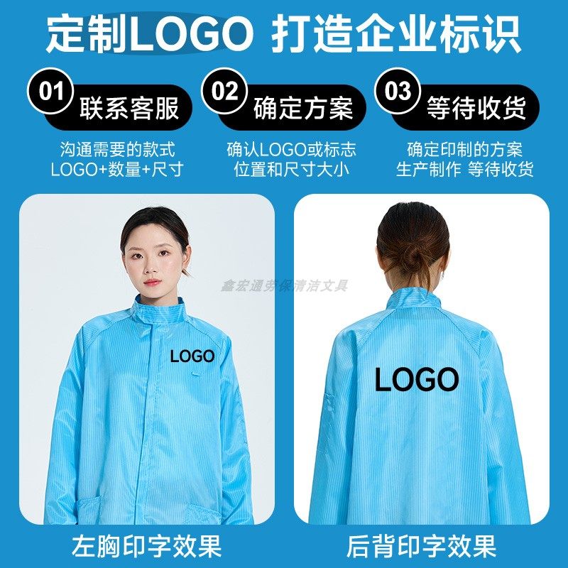 0.5网格防静电衣立领大褂蓝色条纹全塑料拉链可过ESD检测门防尘服,淘宝优惠券,粉丝福利购,淘宝优惠卷