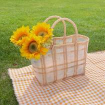 ins wind picnic basket pedalling green spring swing beat prop transparent plastic woven flower basket 100 lap handbag holiday
