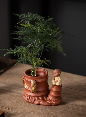 中式陶瓷小和尚盆栽绿植家居室内茶桌禅意文竹子盆景装饰桌面摆件