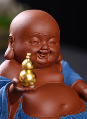 招财紫砂弥勒佛摆件客厅玄关博古架大肚笑佛佛像装饰茶室桌面摆设