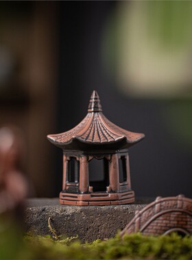 古风陶瓷六角亭古桥船微景观小摆设盆景假山鱼缸摆设