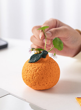大吉大利陶瓷橘子小花瓶水培黄金葛铜钱草办公室桌面装饰小花器摆