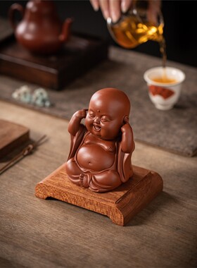 陶瓷三不弥勒佛摆件客厅玄关办公室桌面装饰招财笑佛佛像笑口常开