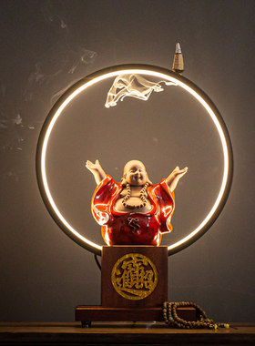 招财大肚弥勒佛陶瓷笑佛佛像家用客厅玄关办公室装饰中式禅意摆件