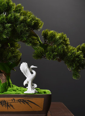 陶瓷仙鹤丹顶鹤盆景微景观造景小摆件客厅书房装饰工艺礼品摆饰桌