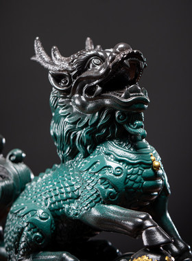 陶瓷麒麟摆件一对大号招财镇宅客厅玄关装饰办公室工艺礼品摆饰开