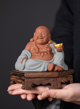 白瓷招财大肚弥勒佛笑佛摆件陶瓷家居玄关博古架办公桌面车载装饰