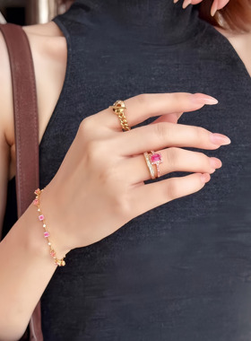 18K黄红宝石戒指群镶轻奢