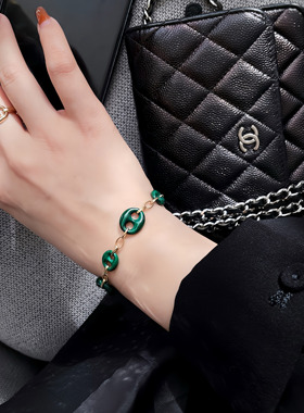 Junsjewelry小众原创设计师款手工天然孔雀石手链项链