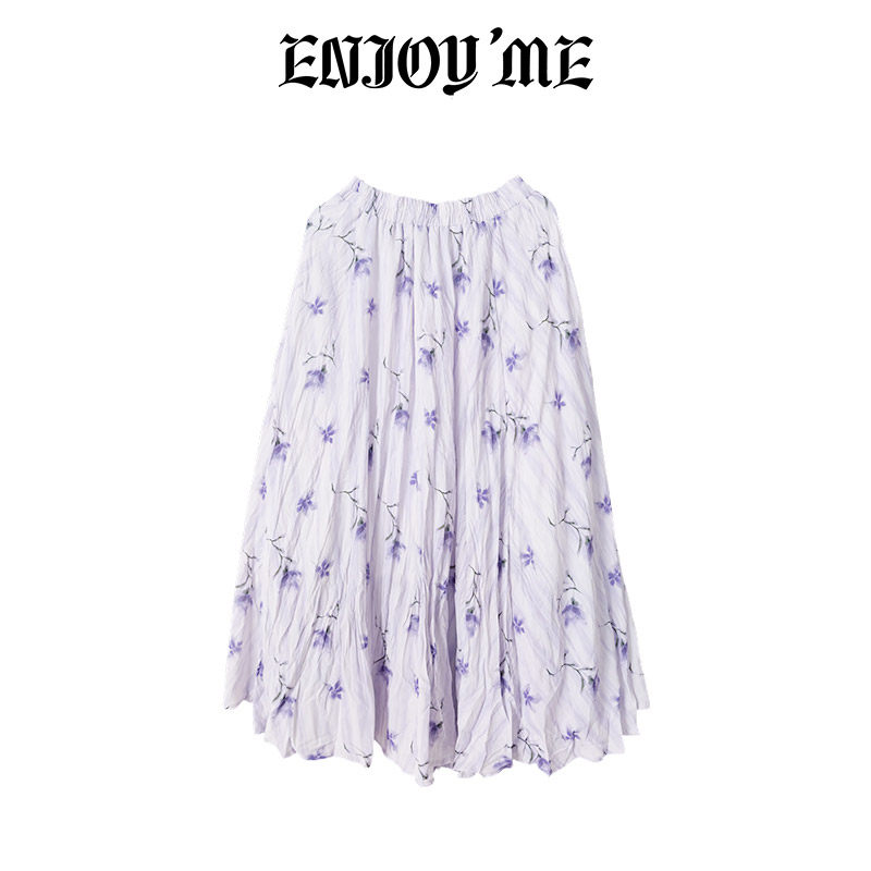 ENJOYME商场同款紫色碎花褶皱半身裙女中长款夏季温柔风显瘦a字裙,淘宝优惠券,粉丝福利购,淘宝优惠卷