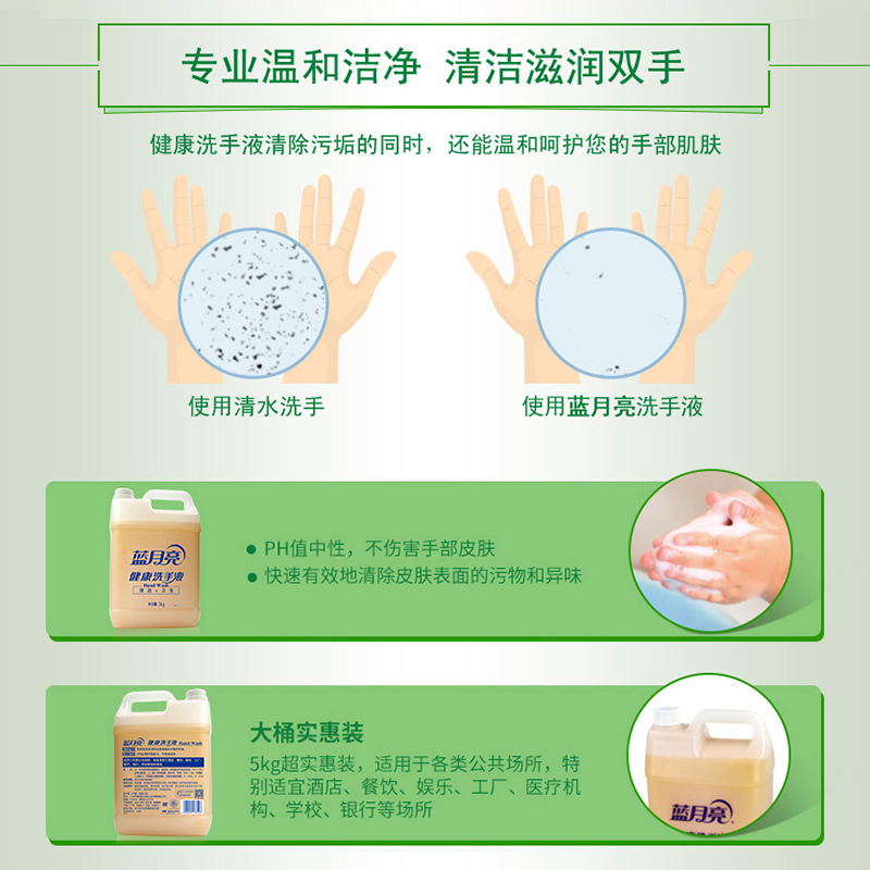 蓝月亮健康洗手液5kg大桶装酒店医院学校商场商用家用补充装10斤