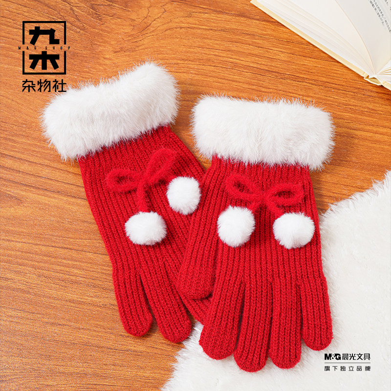 九木杂物社针织围巾小红帽冬季保暖手套红色喜庆围脖女圣诞节礼物