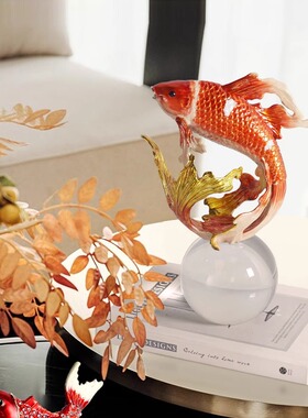 京茵珐琅彩锦鲤鱼中式装饰摆件