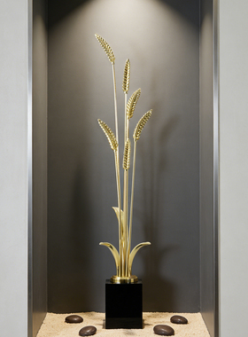 新中式黄铜聚宝盆大麦摆件