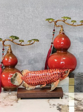 新中式红色葫芦摆件茶室禅意装饰