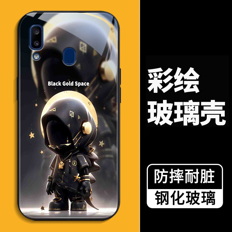 适用于三星A30S手机壳盖乐世a30s创意钢化玻璃套galaxya30s黑金宇航员SM-A307G卡通3星a30s防摔samsung a30s - 图1