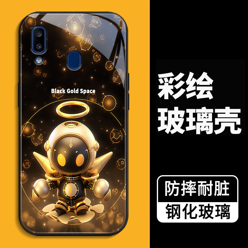 适用于三星A30S手机壳盖乐世a30s创意钢化玻璃套galaxya30s黑金宇航员SM-A307G卡通3星a30s防摔samsung a30s - 图0