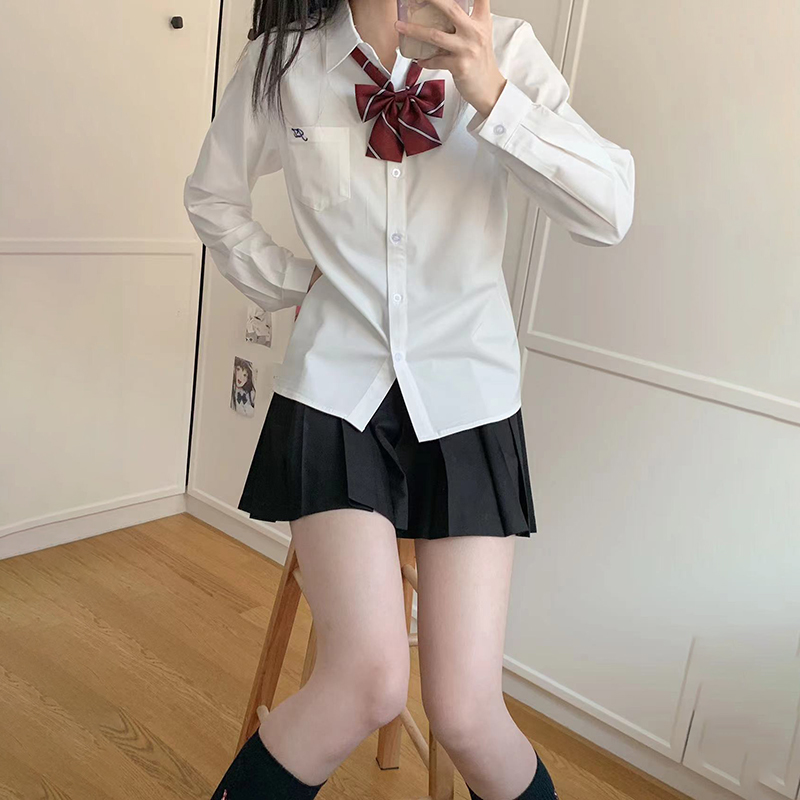 小竹/短袖jk衬衫女秋制服日系校供感短袖角襟衬衣女夏清凉竹纤维