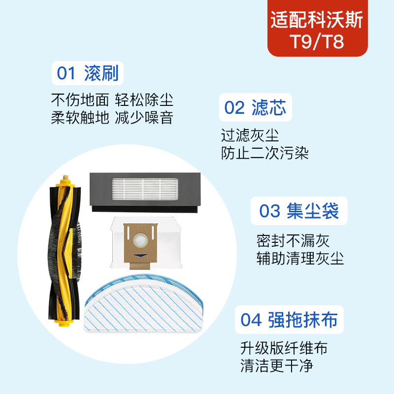 适配科沃斯t8扫地机器人T9配件N8pro拖抹布支架MAX地宝边滚刷尘袋 - 图2