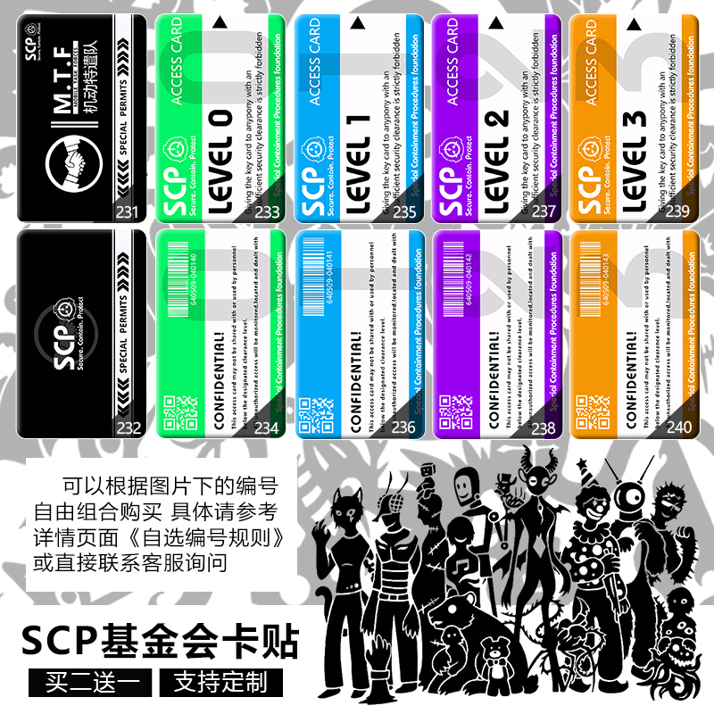 SCP基金会收容物权限卡通行证等级同款门禁黑卡饭卡公交卡片贴纸s-图0