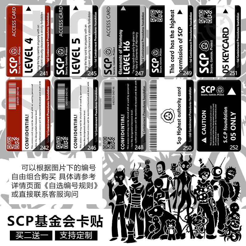 SCP基金会收容物权限卡通行证等级同款门禁黑卡饭卡公交卡片贴纸s - 图1